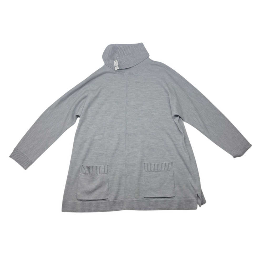 NWT Talbots Merino Wool Cowl Neck Sweater Women's 1X Gray Front Pockets Staple